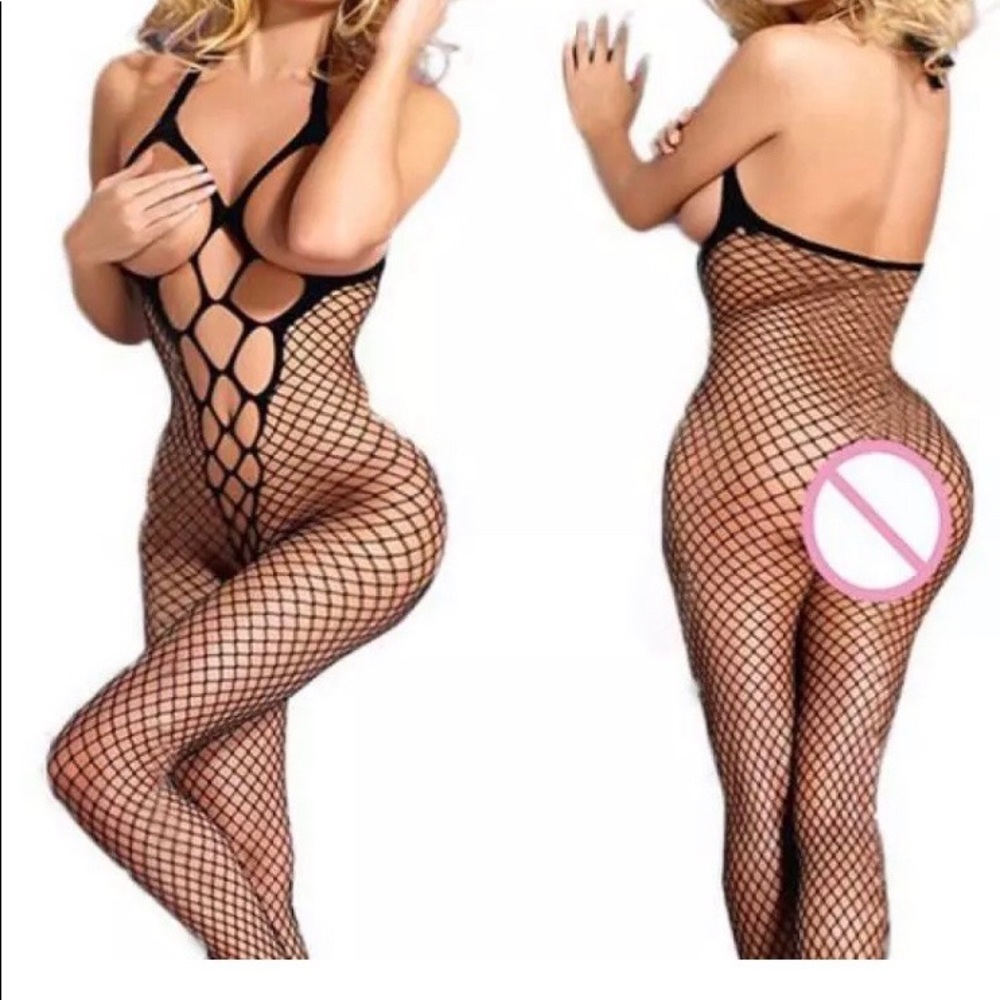 Black Fishnet Lace Cat Bodysuit stocking Lingerie